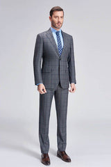 Large Checked Decent Dark Grey Mens Suits Sale-Ballbella