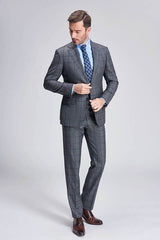 Large Checked Decent Dark Grey Mens Suits Sale-Ballbella