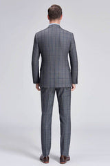 Large Checked Decent Dark Grey Mens Suits Sale-Ballbella