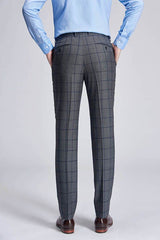 Large Checked Decent Dark Grey Mens Suits Sale-Ballbella