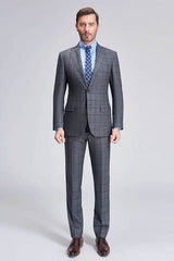 Large Checked Decent Dark Grey Mens Suits Sale-Ballbella