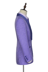 Lavender Jacquard Silk Shawl Lapel Bespoke Prom Suits-Ballbella
