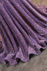 Lavender Purple One shoulder Long sleeves Keyhole sequin Prom Dresses-Ballbella