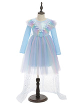 Light Blue Designed Neckline Polyester Sleeveless Short A-Line Polyester Cotton Tulle Sequins Kids Social Party Dresses-Ballbella