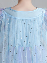 Light Blue Designed Neckline Polyester Sleeveless Short A-Line Polyester Cotton Tulle Sequins Kids Social Party Dresses-Ballbella
