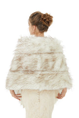 Light Brown Wedding Wrap Faux Fur Sleeveless Open Front Bridal Shawl-Ballbella