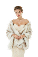 Light Brown Wedding Wrap Faux Fur Sleeveless Open Front Bridal Shawl-Ballbella