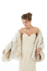 Light Brown Wedding Wrap Faux Fur Sleeveless Open Front Bridal Shawl-Ballbella