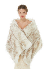 Light Brown Wedding Wrap Faux Fur Sleeveless Open Front Bridal Shawl-Ballbella