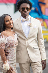 Light Khaki Notched Lapel Two-Button Prom Suit-Ballbella