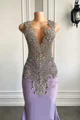 Lilac Mermaid Prom Dress with Scoop Neckline Sleeveless and Crystal Beadings-Ballbella
