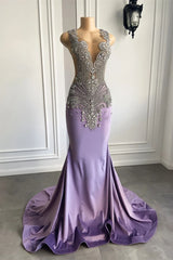 Lilac Mermaid Prom Dress with Scoop Neckline Sleeveless and Crystal Beadings-Ballbella