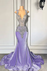 Lilac Mermaid Prom Dress with Scoop Neckline Sleeveless and Crystal Beadings-Ballbella