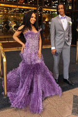 Lilac Modern One Shoulder Ruffles Front Slit Prom Dress-Ballbella