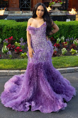 Lilac Modern One Shoulder Ruffles Front Slit Prom Dress-Ballbella