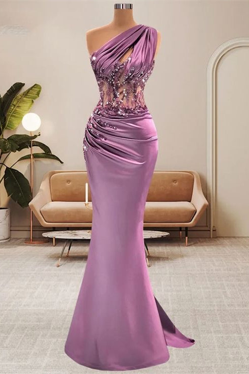 lilac mermaid prom dress with beading Light Lilac Halter Satin Mermaid Long Prom Dresses with Beading Lilac / 18
