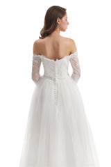 Long Mermaid Sweetheart Strapless Long Sleeve Open Back Appliques Lace Wedding Dress-Ballbella