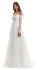 Long Mermaid Sweetheart Strapless Long Sleeve Open Back Appliques Lace Wedding Dress-Ballbella