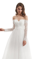 Long Mermaid Sweetheart Strapless Long Sleeve Open Back Appliques Lace Wedding Dress-Ballbella