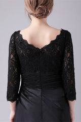 Long sleeves jewel ankle-length backless lace mermaid mother's dress-Ballbella