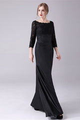 Long sleeves jewel ankle-length backless lace mermaid mother's dress-Ballbella