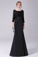 Long sleeves jewel ankle-length backless lace mermaid mother's dress-Ballbella