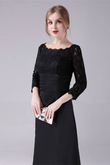 Long sleeves jewel ankle-length backless lace mermaid mother's dress-Ballbella