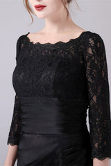 Long sleeves jewel ankle-length backless lace mermaid mother's dress-Ballbella