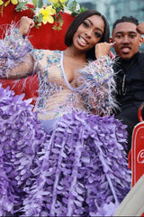 Long Sleeves Mermaid Evening Gowns Floral Pattern Sweep Train-Ballbella