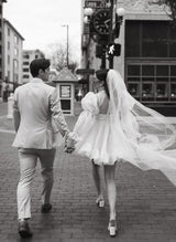 Long Sleeves Mini White Short Summer Wedding Dresses-Ballbella