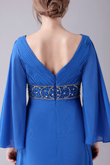 Long sleeves V-neck Ankle-length Backless beading mother's dress-Ballbella