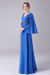 Long sleeves V-neck Ankle-length Backless beading mother's dress-Ballbella