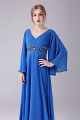 Long sleeves V-neck Ankle-length Backless beading mother's dress-Ballbella