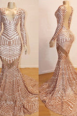 Long Sleeves V-neck Mermaid Prom Dress Sequins Long Chiffon-Ballbella