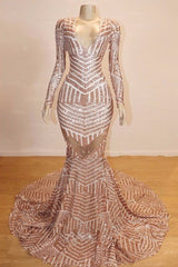 Long Sleeves V-neck Mermaid Prom Dress Sequins Long Chiffon-Ballbella