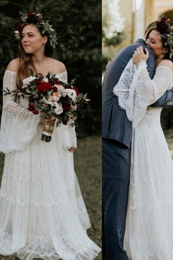 Long Sleevess Beach Beach Garden Tulle White Loose Wedding Dress Long Sleevess Beach Beach Garden Tulle White Loose Wedding Dress