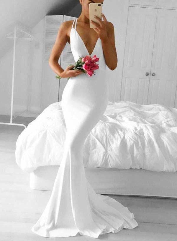 Low Back Mermaid Fitted Wedding Dresses Hot Deep V-Neck Ballbella Low Back Mermaid Fitted Wedding Dresses Hot Deep V-Neck Ballbella