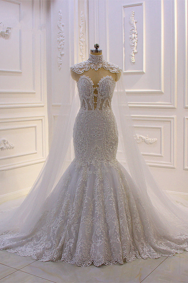 wedding dresses mermaid with bling Delicate Sleeveless Beading Sheer Tulle Appliques Mermaid Sparkling Wedding Dresses
