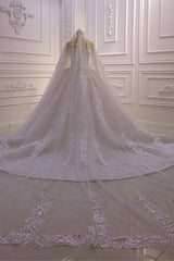 Luxurious Ball Gown Long Sleevess 3D Lace Sweetheart Long Wedding Dresses-Ballbella