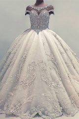 Luxurious Ball Gown Wedding Dresses Shiny Crystals Bridal Gowns with Flowers-Ballbella