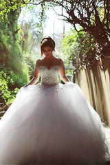 Luxurious Crystals Beading Long Sleevess Ball Gown Wedding Dresses-Ballbella