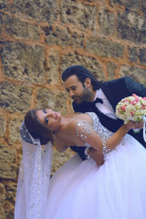 Luxurious Crystals Beading Long Sleevess Ball Gown Wedding Dresses-Ballbella