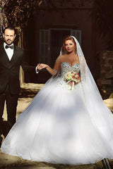 Luxurious Crystals Beading Long Sleevess Ball Gown Wedding Dresses-Ballbella