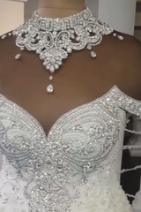 Luxurious Crystals Mermaid Wedding Dresses Off the Shoulder Appliques Bridal Gowns-Ballbella
