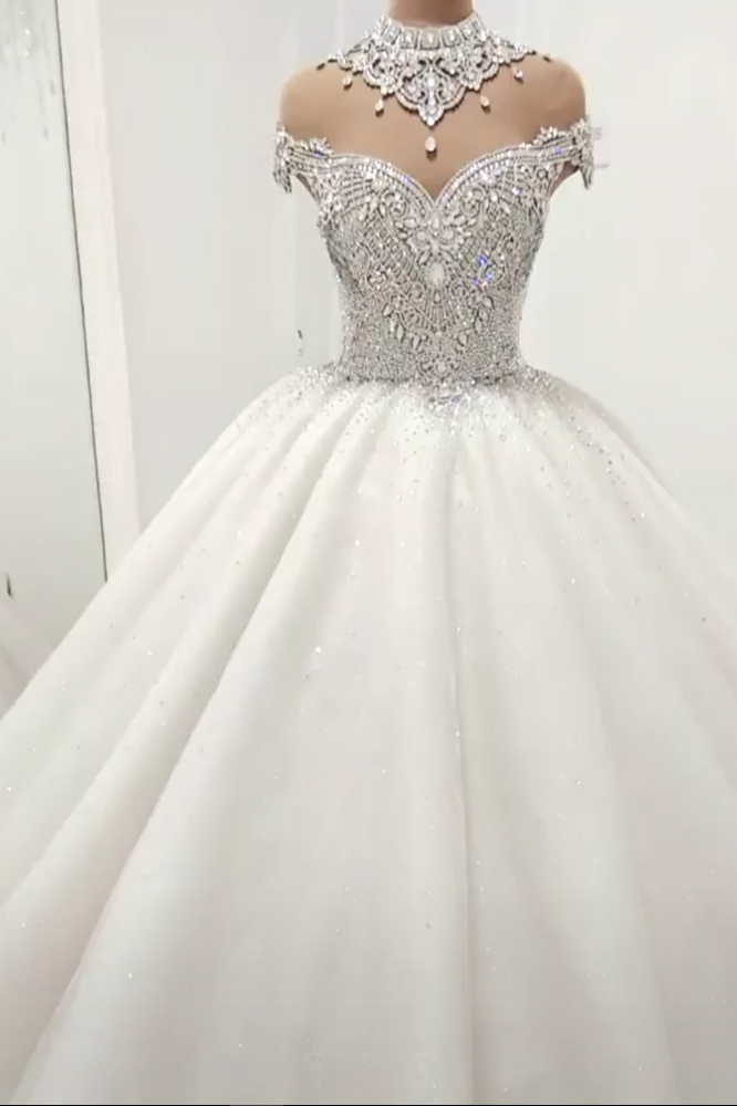 luxury crystal wedding dress Luxury Crystals Beading Long Sleeves Ball-Gown Wedding Dresses