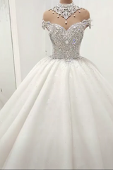 Luxurious High Neck Crystal Beading Ball Gown Wedding Dresses-Ballbella