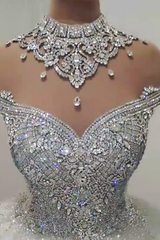 Luxurious High Neck Crystal Beading Ball Gown Wedding Dresses-Ballbella