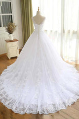 Luxurious Lace Beaded Wedding Dresses New Arrival V Neck Straps Long Ball Gown Wedding Party Bridal Dress-Ballbella