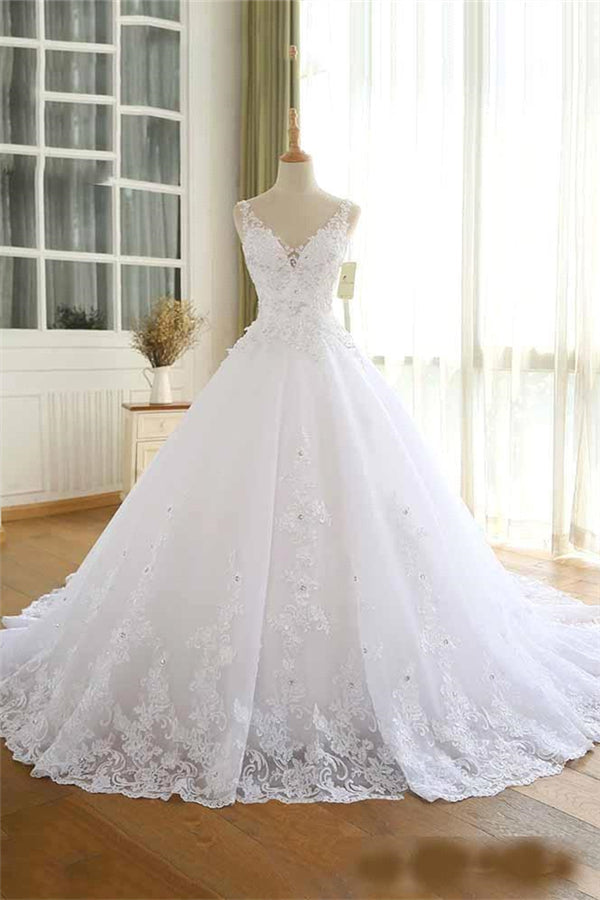 Luxurious Lace Beaded Wedding Dresses New Arrival V Neck Straps Long Ball Gown Wedding Party Bridal Dress Luxurious Lace Beaded Wedding Dresses New Arrival V Neck Straps Long Ball Gown Wedding Party Bridal Dress