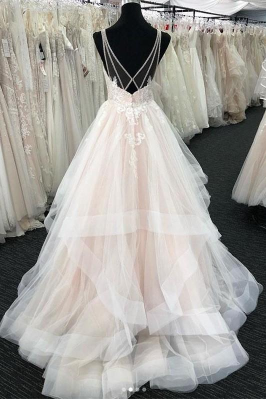 princess ruffle wedding dress Lace and Tulle Layered Ruffle Wedding Dress with Off the Shoulder Lace Applique 10 / Off White / Tulle / Lace